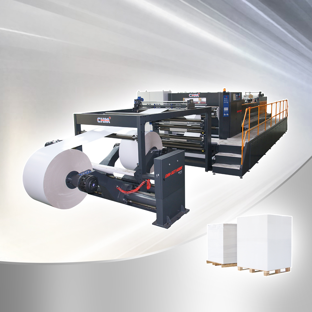 Reel Section Paper Machine CHM Double Rotray Paper Sheet Cutter Machine Reel To Sheet Cutting ...